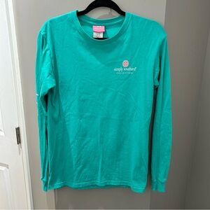 Simply Southern Teal Cat Graphic Long Sleeve Top-Sm